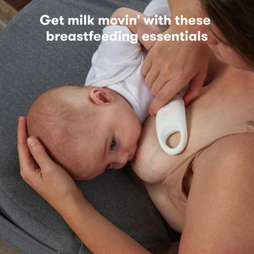 Frida Mom Breastfeeding Essentials Kit, Heat Pads, 2-In-1 Lactation Massager, Hydration Mask, 9Pc Set