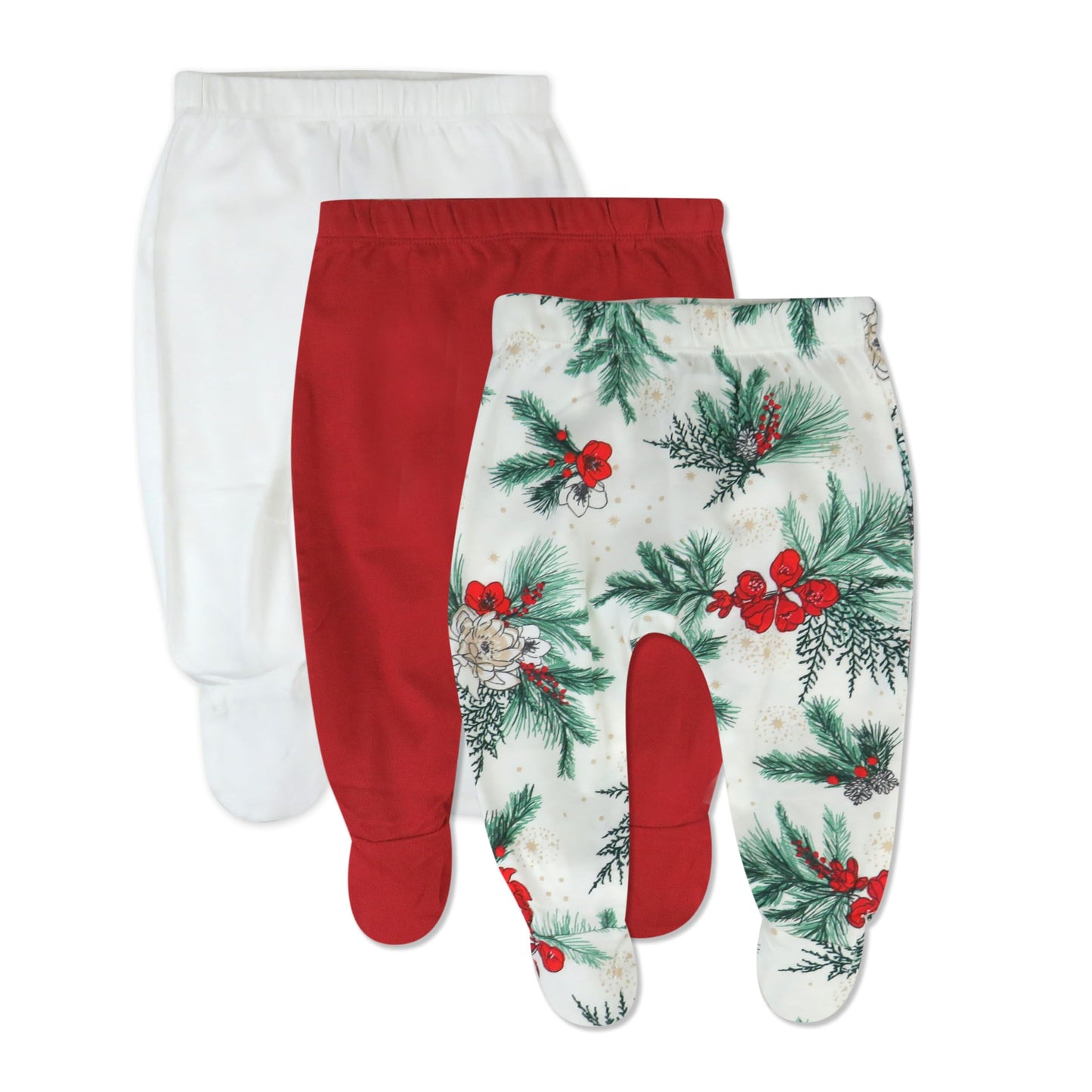 Honestbaby 3-Pack Footed Pants Roomy Fit Pull On Bottoms 100% Organic Cotton For Infant Baby Boys, Girls, Unisex, Emerald Floral
