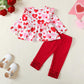 Toddler Baby Girl Clothes Valentines Day Outfits Red Love Heart Valentines Shirt Pants Set Toddler Gifts 18-24 Months Girl Cloth