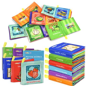 Dr.Rapeti Soft Cloth Book For Baby Infant Toddler Kids 6-Pack Crinkle Squeaky Washable Non-Toxic Early Educational Baby Book Bat