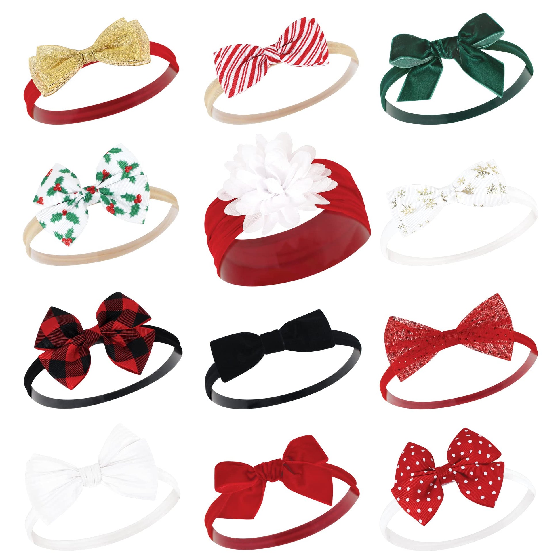 Hudson Baby Infant Girl Cotton And Synthetic Headbands, 12 Days Of Christmas Holly, 0-24 Months