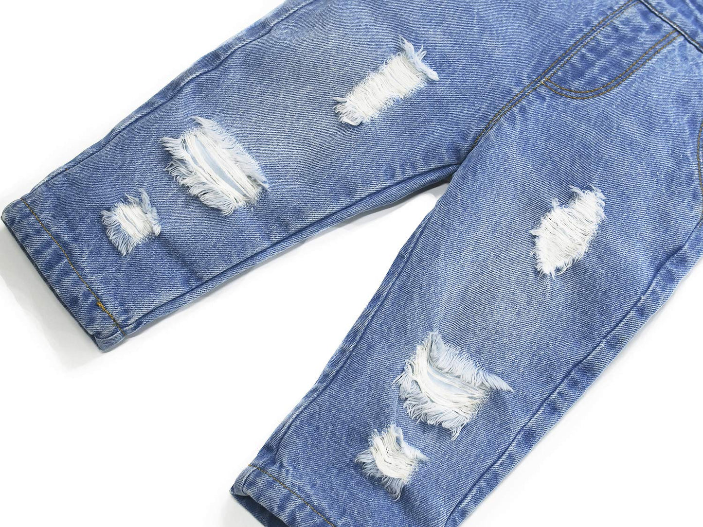 Kidscool Space Baby & Little Girls Big Bib Pocket Ripped Letter Ruffled Jeans Overalls,Blue,18-24 Months