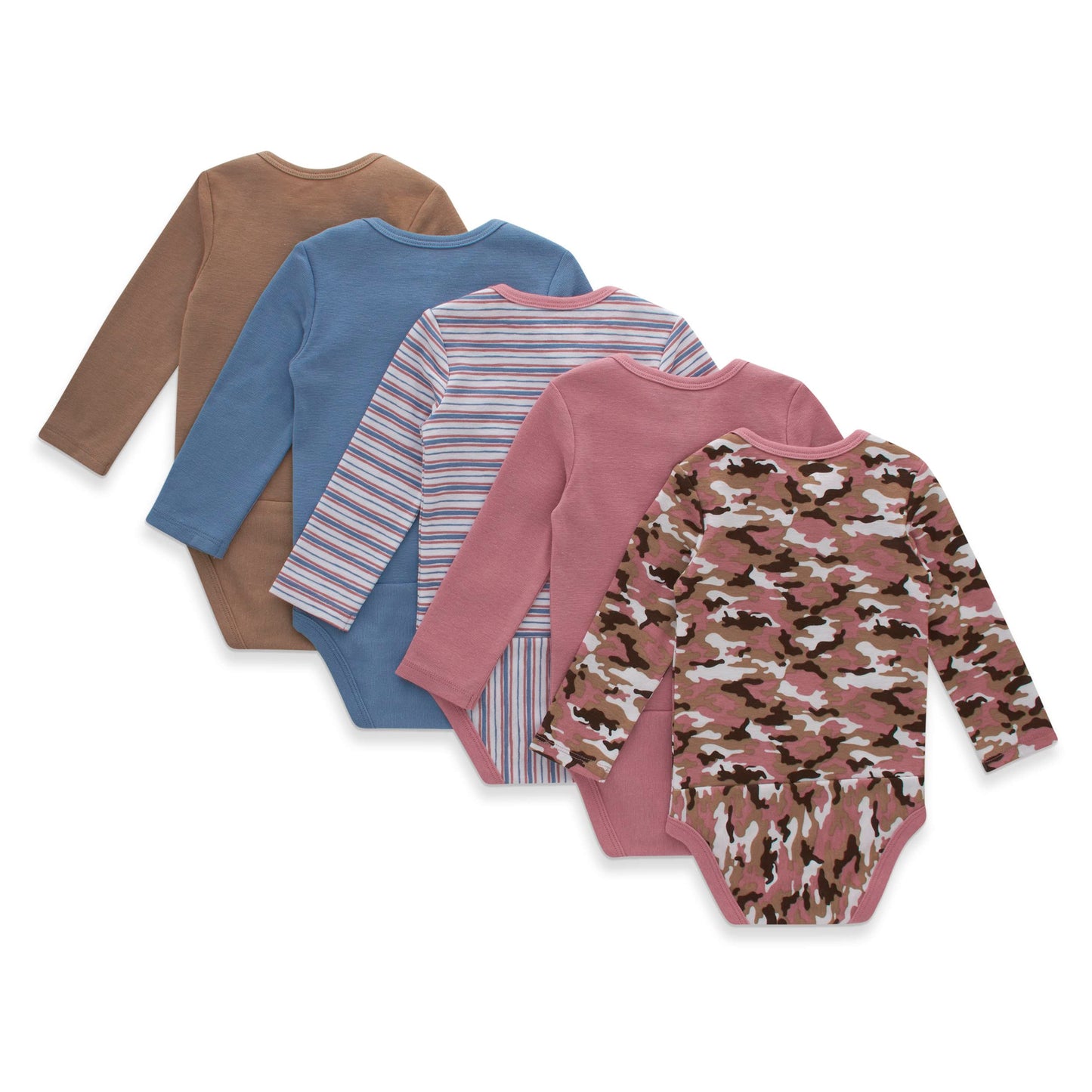 Hanes Unisex Baby Long Sleeve Bodysuit, Ultimate Flexy Boys & Girls, 5-Pack, Dusty Tan/Blue/Pink, 12-18 Months Us