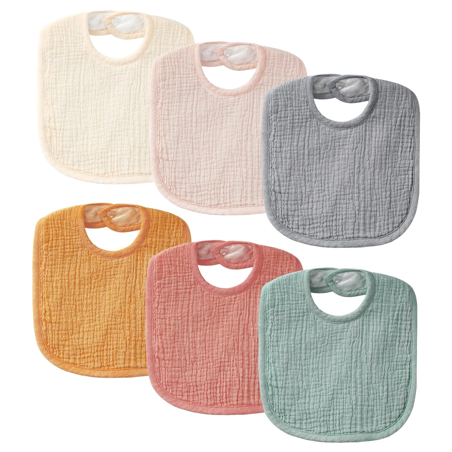 Poikshark 6-Pack Muslin Baby Bibs For Unisex Boys Girls, Solid Colors, Soft Cotton Baby Drool Bibs, Drooling And Teething Bibs F