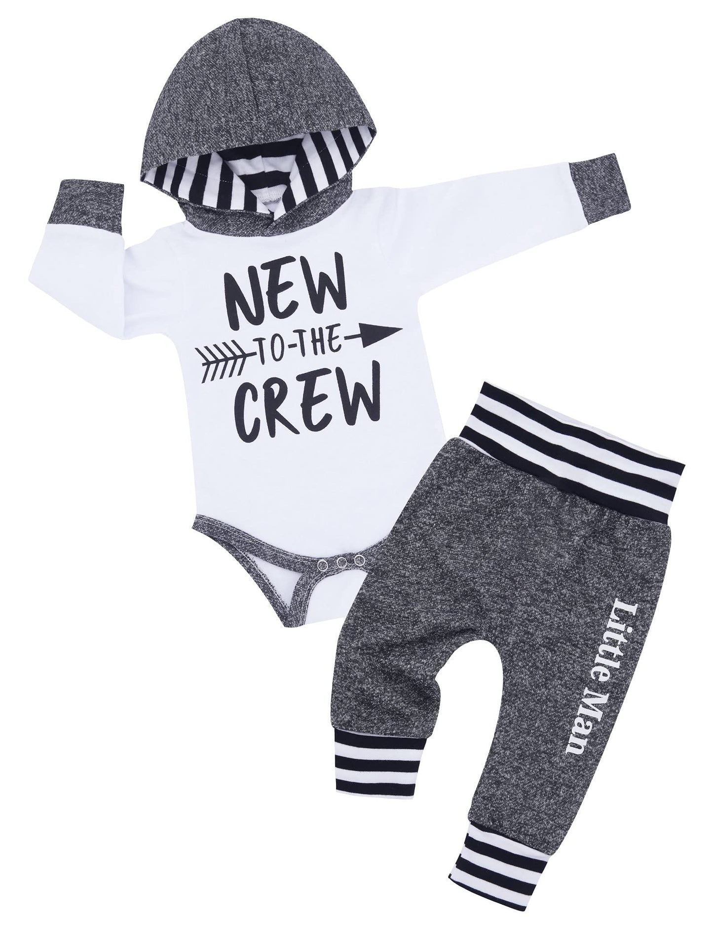 Fommy Baby Boy Clothes 9-12 Months New To The Crew Letter Print Hoodies+Little Man Long Pants 2Pcs Outfits Set Stuff Gifts