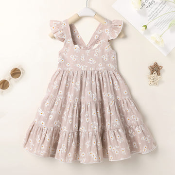 Younger Tree Toddler Baby Girl Dress Summer Outfits Floral Flutter Sleeve Smocked Dress Kids Causal Boho Dresses Clothes (7-8T,