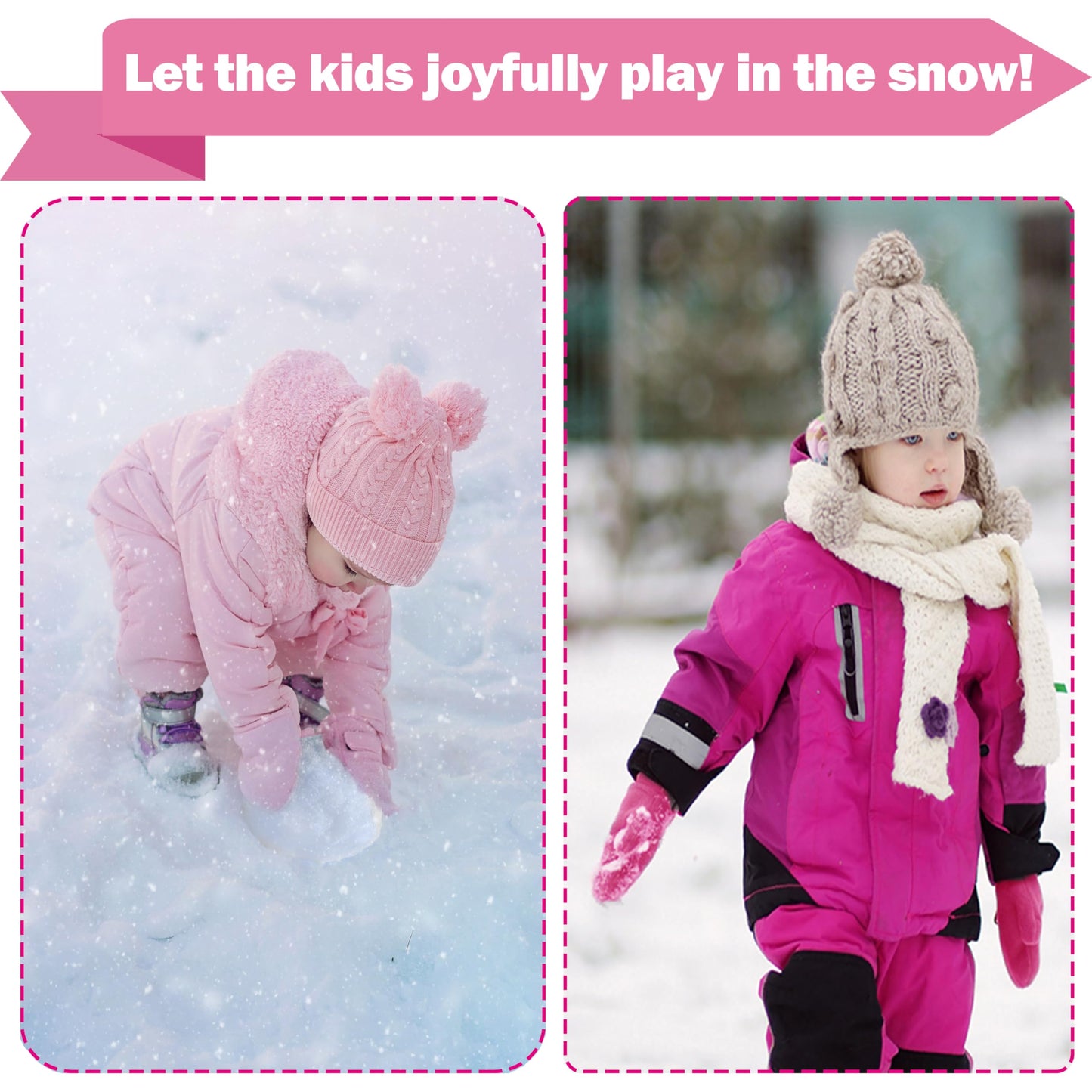 Baby Toddler Mittens Boys Girls Winter Outdoor Gloves Kids Easy-On Fleece Warm Mittens Pink 1 Pair M(1-2 Years)