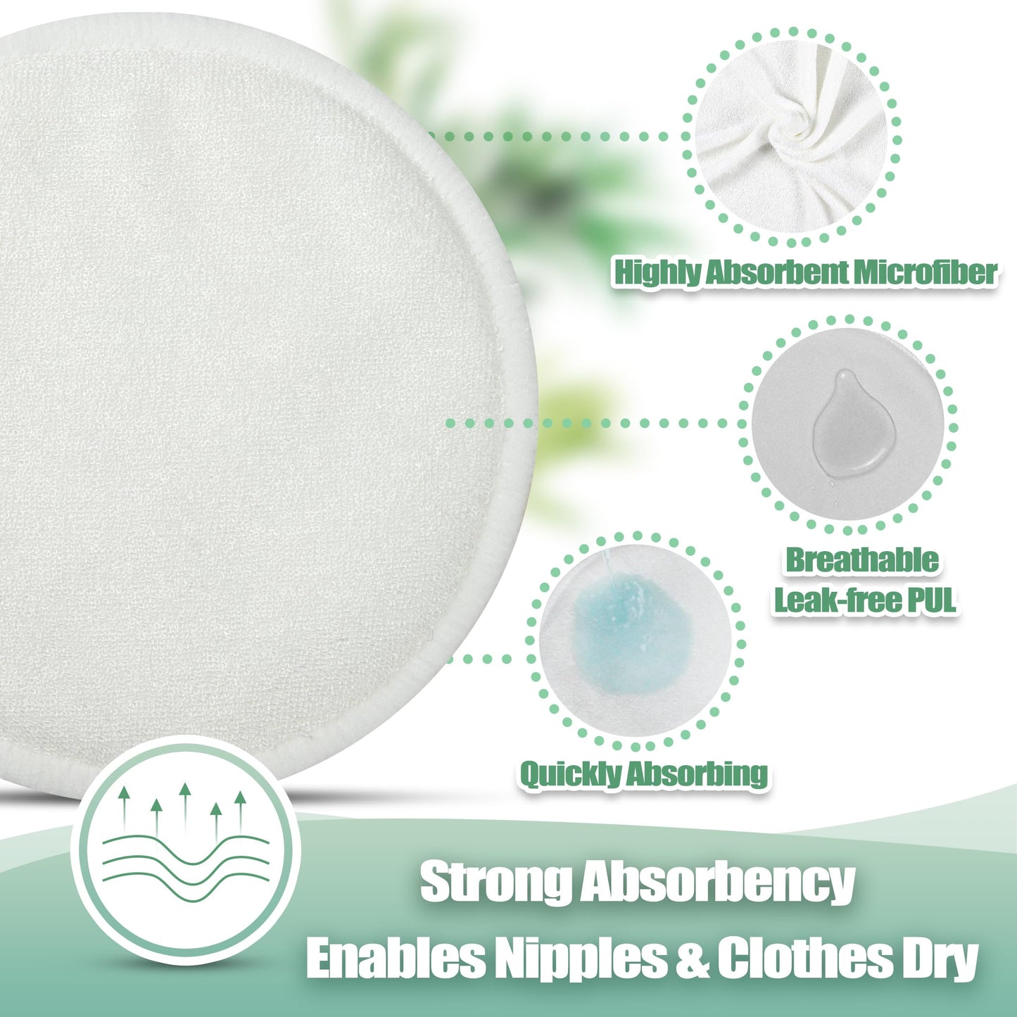 Wegreeco Nursing Breast Pads (14 Pack) + Laundry Bag & Travel Storage Bag, 4.7 Inch - Washable & Reusable Breastfeeding Nursing