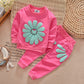 Toddler Baby Girls Sunflower Clothes Set Long Sleeve Top And Pants 2Pcs Outfits Fall Clothes (Rose Red,Age 4T)