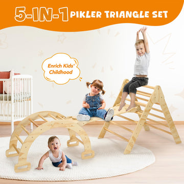Cozibb Pikler Triangle Set, 5 In 1 Large Wooden Montessori Climbing Toys (Natural, Medium: 2-5 Years)