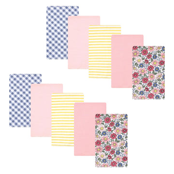 Hudson Baby Unisex Baby Cotton Flannel Burp Cloths, Pink Blue Pretty Floral 10 Pack, One Size