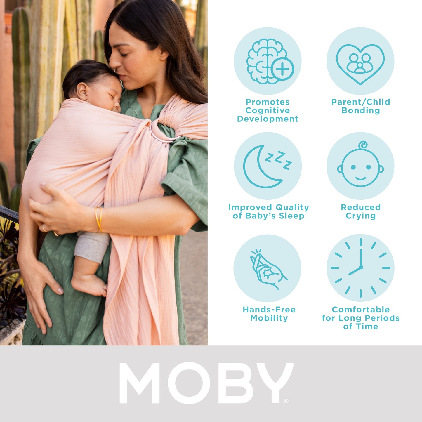 Moby Baby Wrap Carrier Ring Sling for Newborns to Toddlers, Hands-Free, Versatile Support for Moms & Dads, Breathable & Lightwei