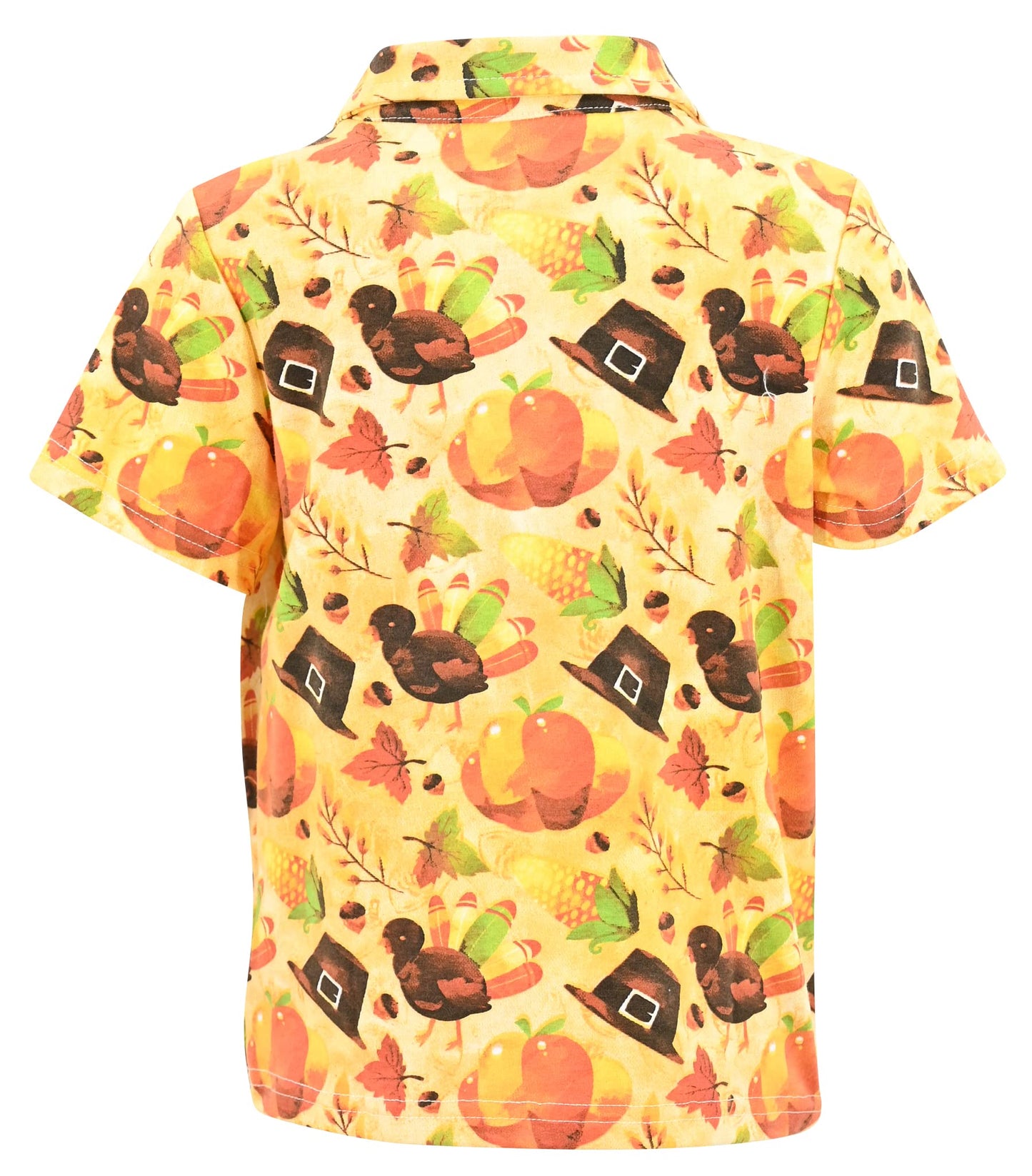 Boys Pumpkin Turkey Print Thanksgiving Collared Polo T Shirt (5Y, Orange)