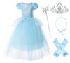 Jerrisapparel Girls Princess Costume Puff Sleeve Fancy Birthday Party Dress Up (7, Blue With Accessories)