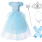 Jerrisapparel Girls Princess Costume Puff Sleeve Fancy Birthday Party Dress Up (8, Blue With Accessories)