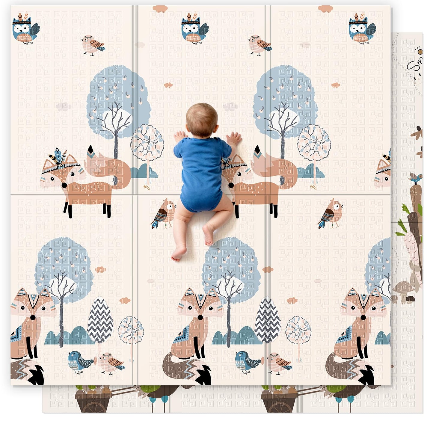 UANLAUO Foam Play Mat for Baby - Foldable Play Mats for Floor 59 x 59 Thick Foam Mats for Kids Reversible Educational Crawling M