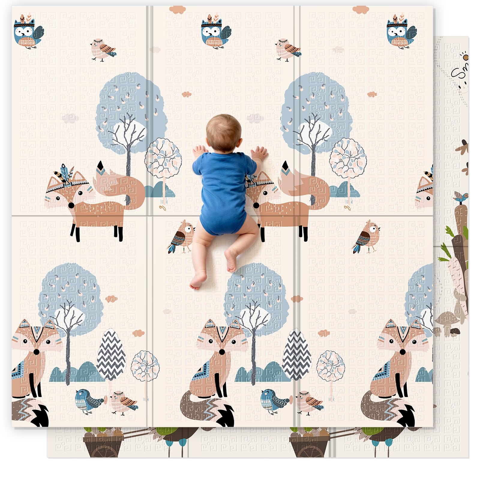 UANLAUO Foam Play Mat for Baby - Foldable Play Mats for Floor 59 x 59 Thick Foam Mats for Kids Reversible Educational Crawling M