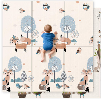 UANLAUO Foam Play Mat for Baby - Foldable Play Mats for Floor 59 x 59 Thick Foam Mats for Kids Reversible Educational Crawling M