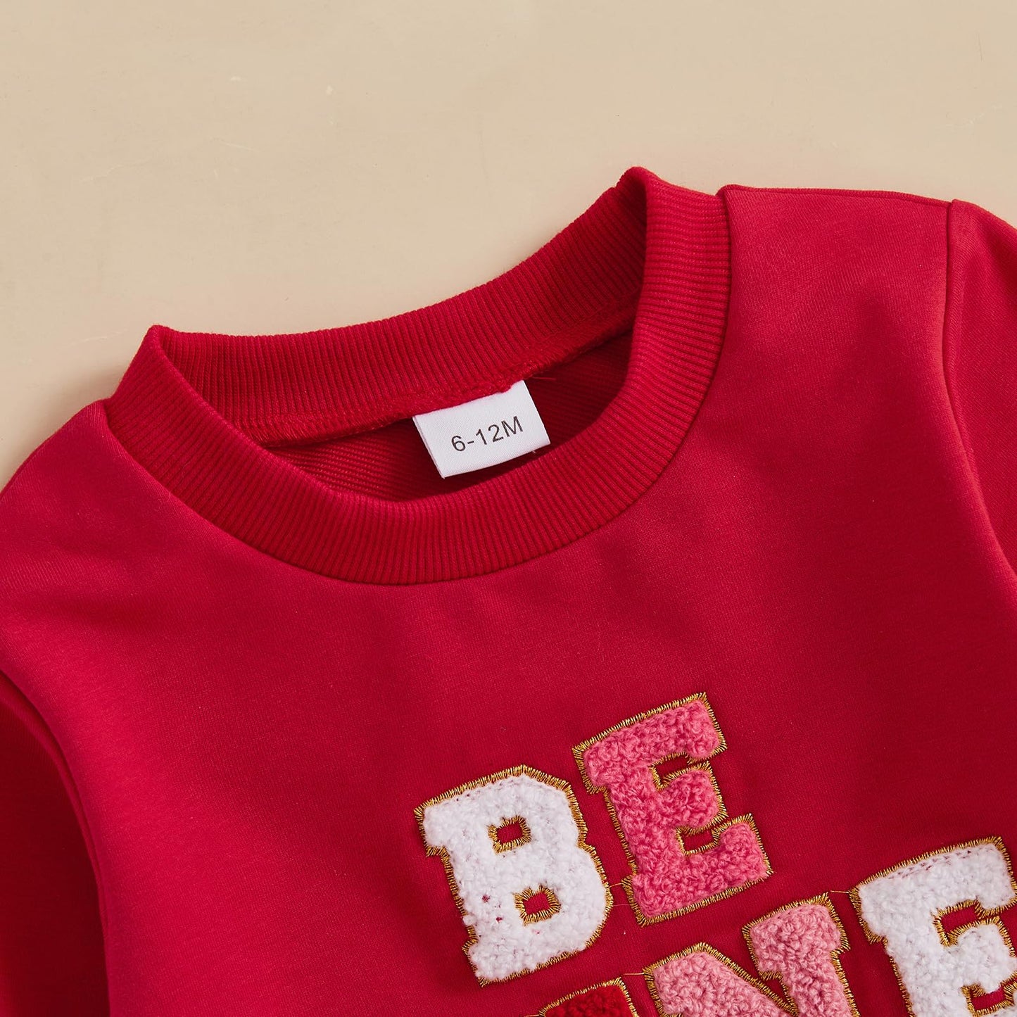 Nokpsedcb Baby Boy Girl Cute Letter Embroidery Long Sleeve Sweatshirt And Elastic Long Pants Toddler Valentine Outfits (Red Be M