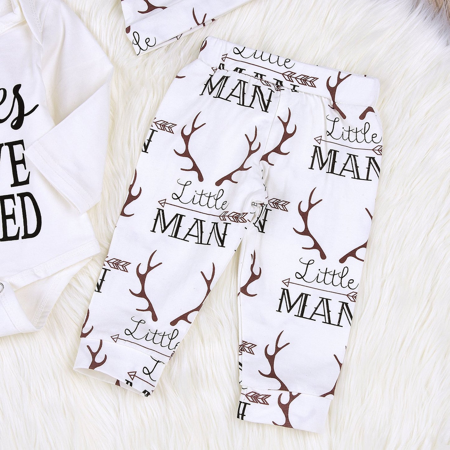 Newborn Suit For Baby Shower Deer Print Long Sleeve Romper+Long Pants+Hat (6-12Months, Man),12M