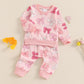 Farrubbyine8 Cute Baby Girl Clothes Long Sleeve Bow Print Sweatshirt Top And Matching Pants Set 2 Piece Toddler Girl Fall Outfit