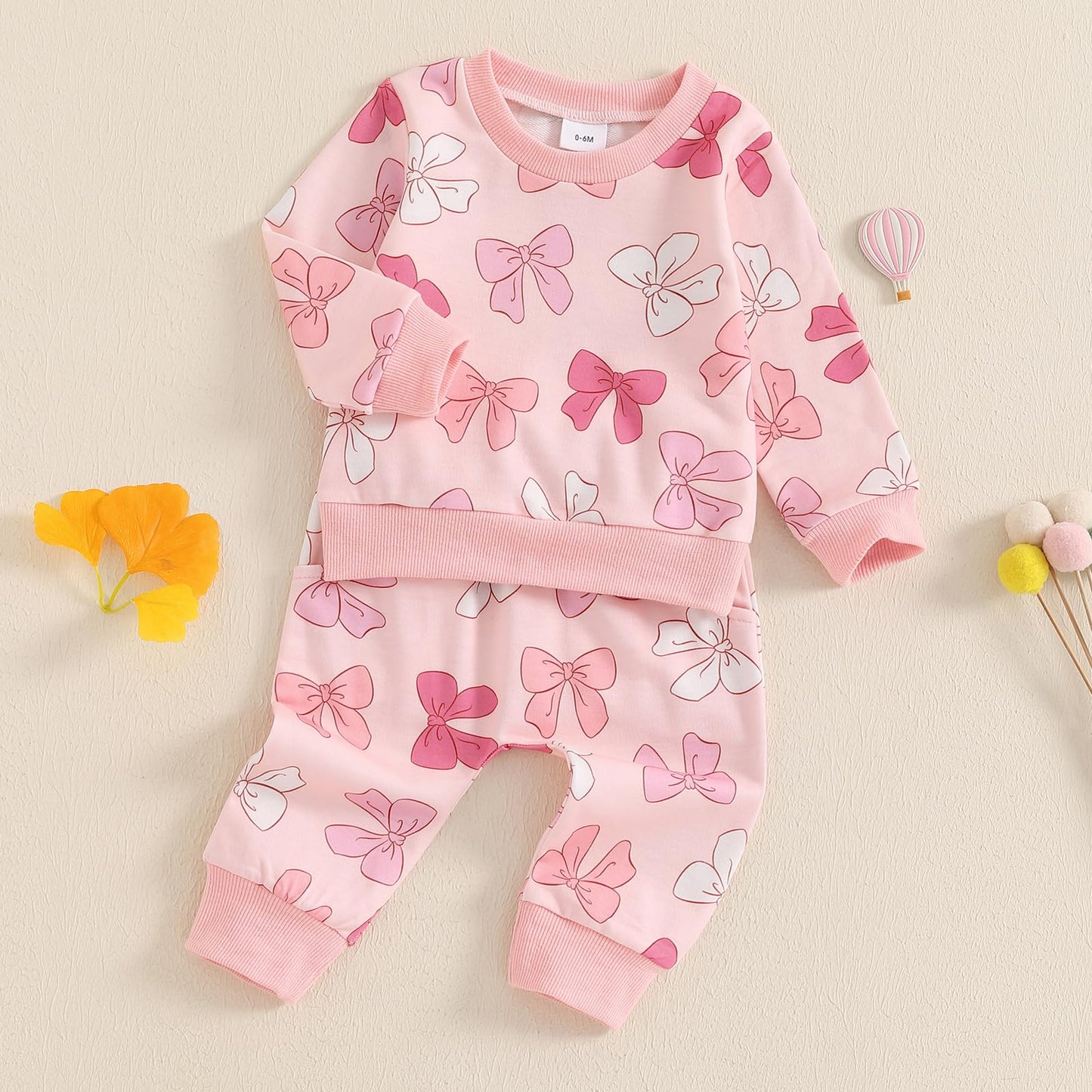 Farrubbyine8 Cute Baby Girl Clothes Long Sleeve Bow Print Sweatshirt Top And Matching Pants Set 2 Piece Toddler Girl Fall Outfit