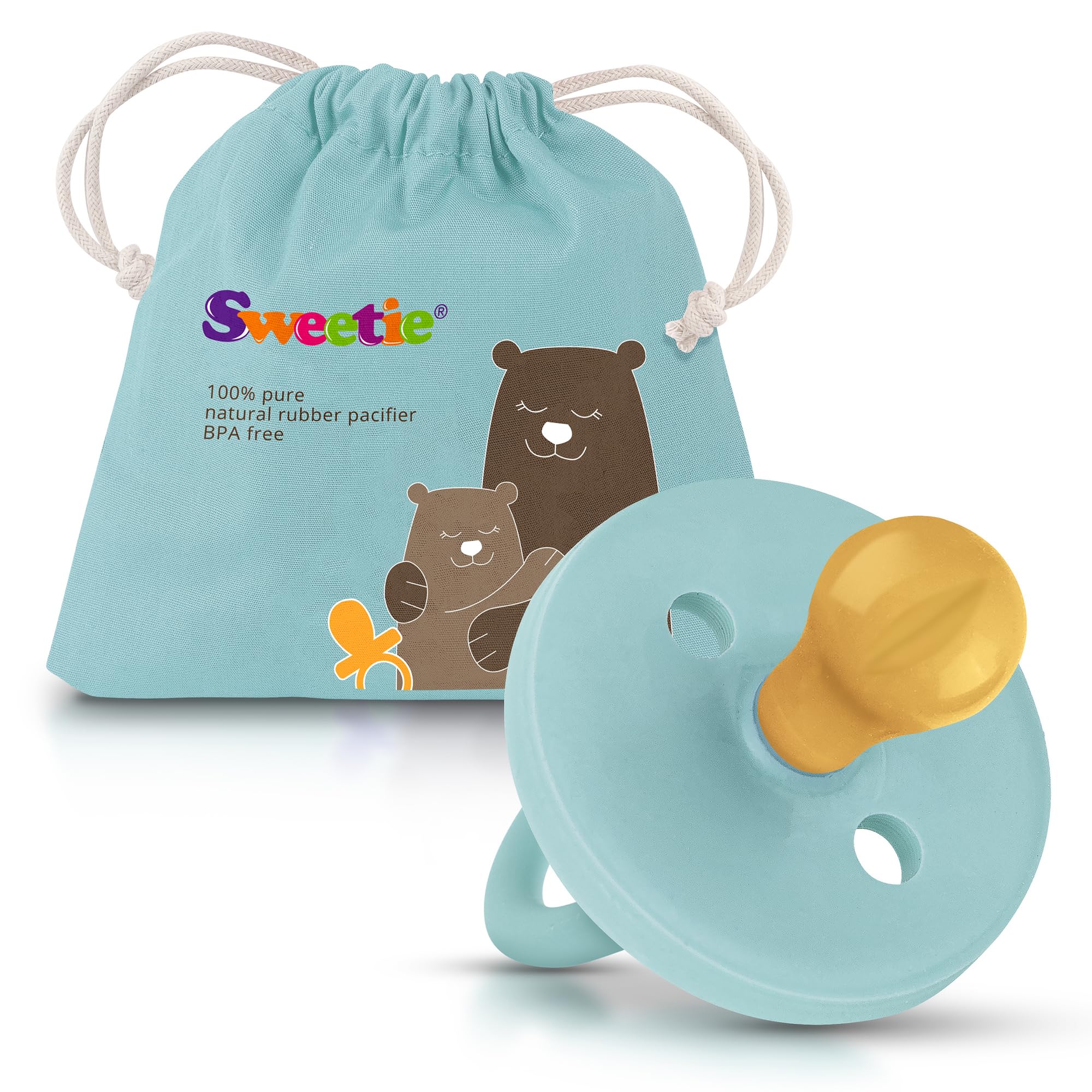 Sweetie Rubber Pacifier Natural Rubber Pacifier Rounded (Turquoise, 0 ...