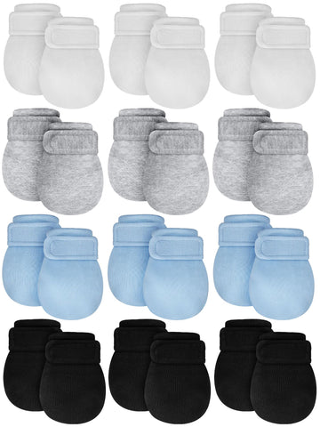 Newcotte 12 Pairs Adjustable Preemie Baby Mittens No Scratch Newborn Cotton Breathable Gloves Warm Mitts For Boys Kids(Fresh Col