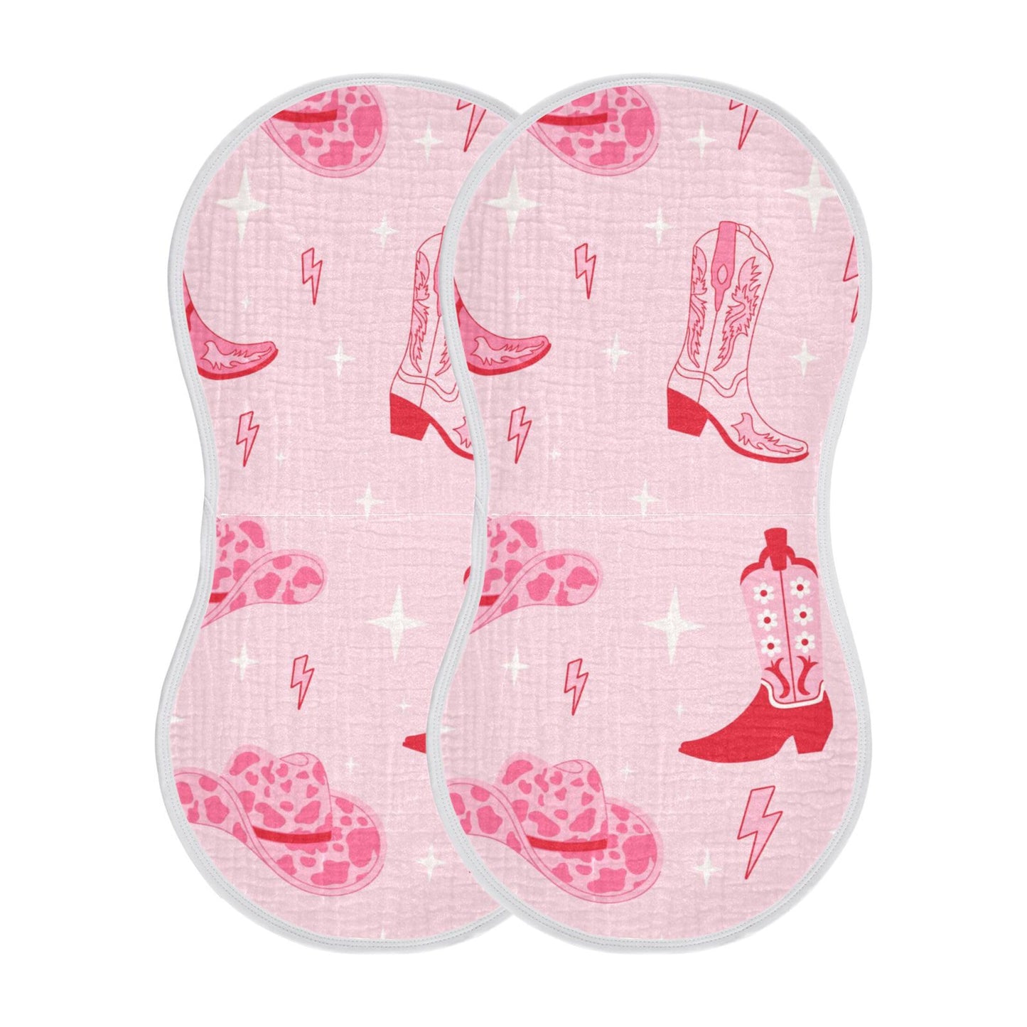 Mazeann Pinks Western Cowgirl Boots Burp Cloths Baby Boys Girls Absorbent Soft Cotton Burping Cloths Rags 2 Pack