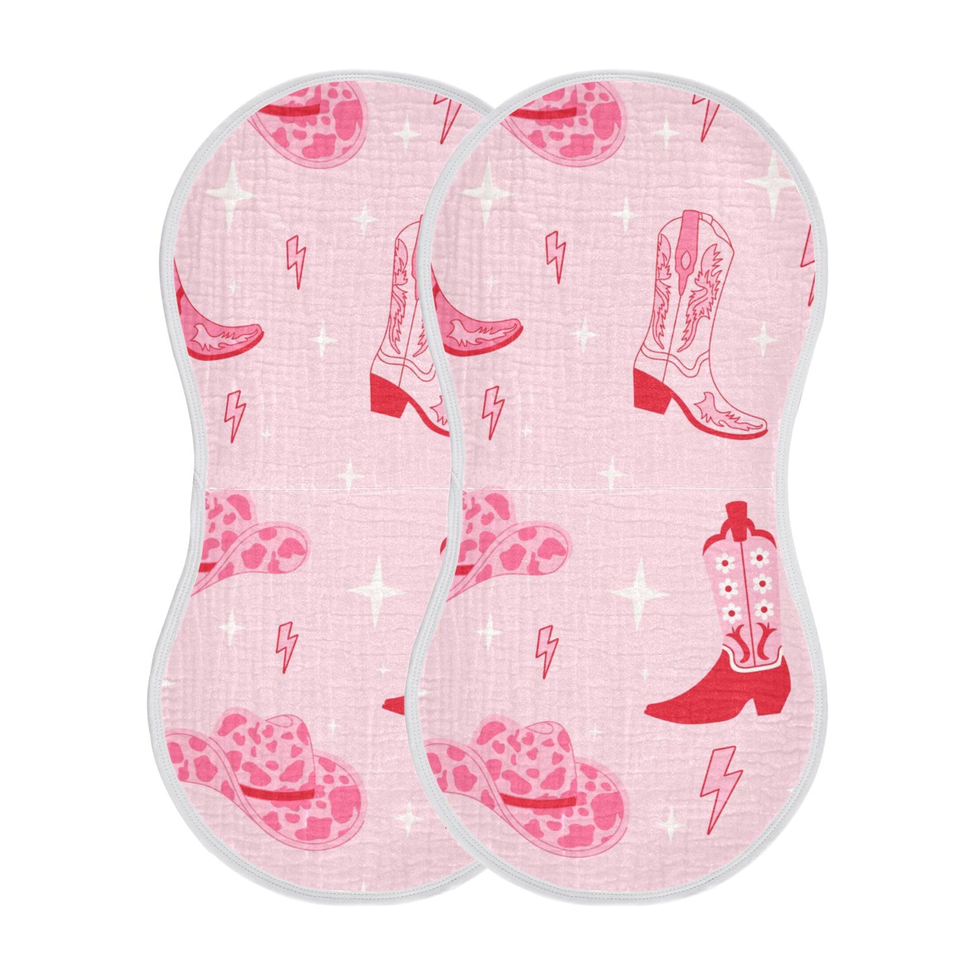 Mazeann Pinks Western Cowgirl Boots Burp Cloths Baby Boys Girls Absorbent Soft Cotton Burping Cloths Rags 2 Pack
