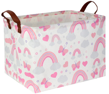 Ddbasket Pink Basket Rainbow Storage Basket Baby Girl Basket Cute Toy Organizer Bin Box Gift Basket Empty Rectangular Rainbow Be