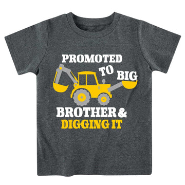 Funnycokid Big Brother Shirt 4T 3T Backhoe Loader Construction Digging It Boys Promoted To Big Brother T-Shirt For Toddler Blue