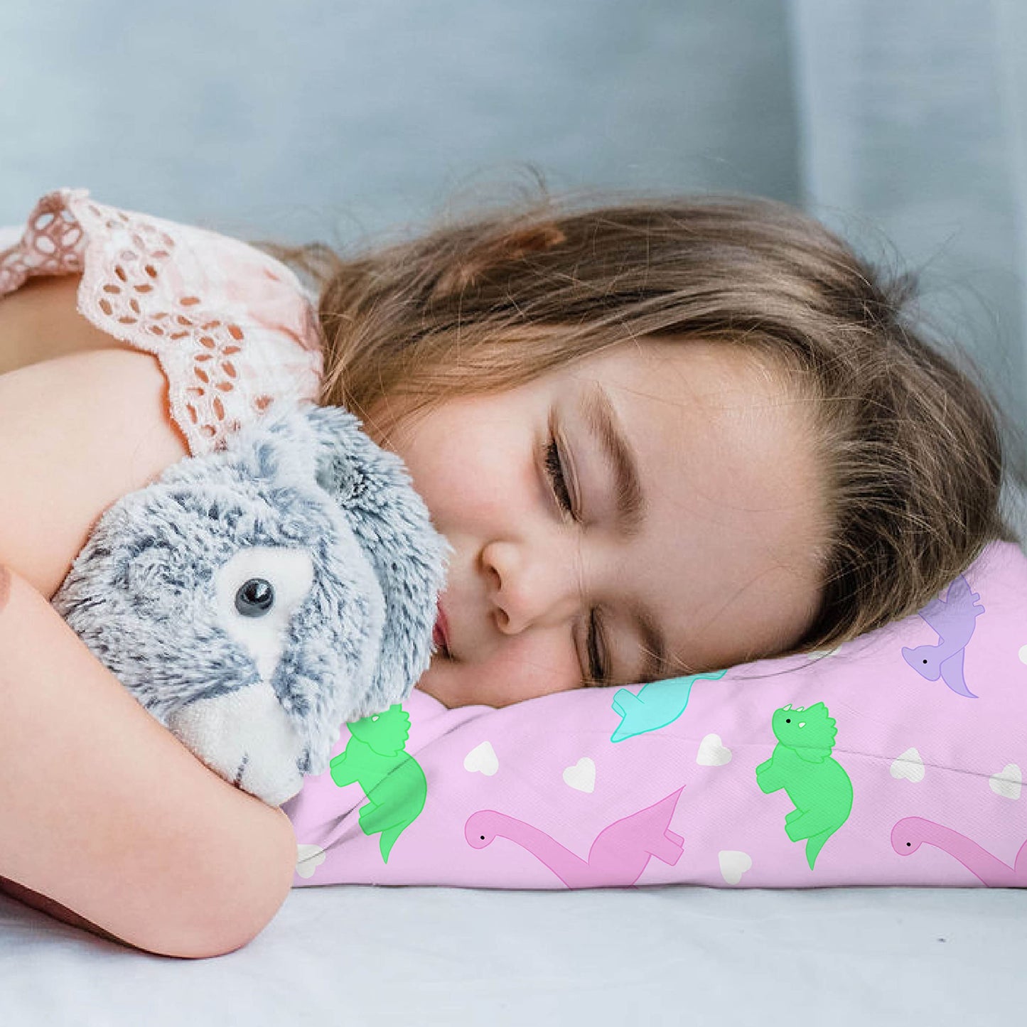 Little Sleepy Head Toddler Pilllowcase 13 X 18-100% Cotton & Hypoallergenic (Dinosaurs Pink)