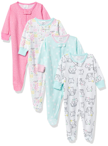 Onesies Brand Baby Girls 4-Pack 'N Play Footies Multi Pack And Toddler Sleepers, Cats, Newborn Us