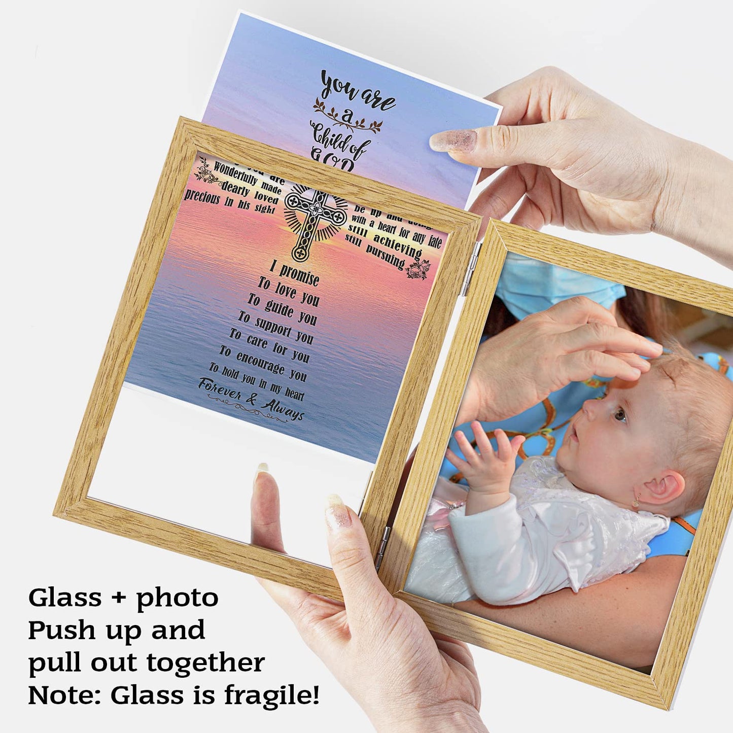 Kullder Baptism Gift For Baby Boy Or Girl Personalized Baptism Frame Godchild Praying Gift 5X7 Double Frame For Christening Show