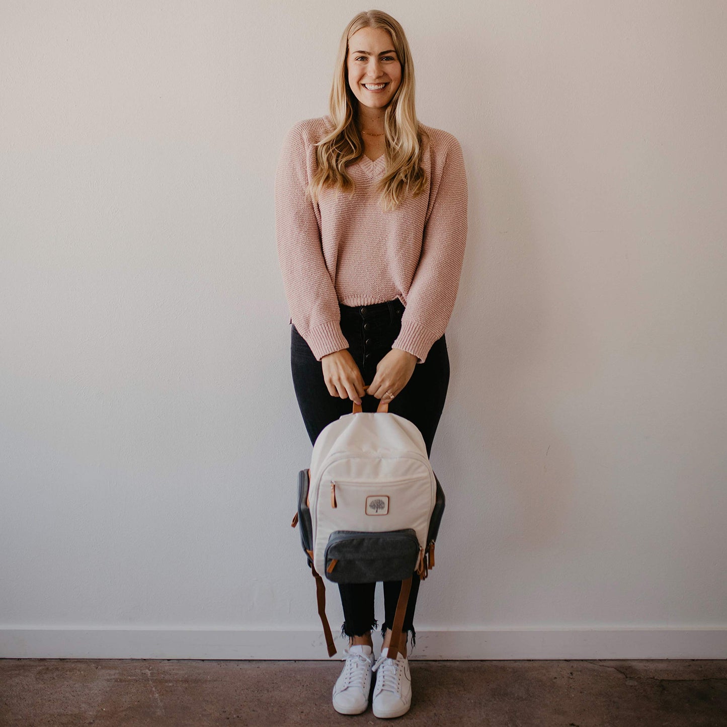 Parker Baby Diaper Backpack - Full Zip Diaper Bag With Insulated Pockets - Cream