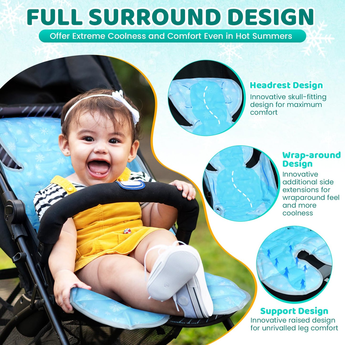Orzbow Car Seat Cooler Pad For Toddler, Reversible Stroller Cooling Pad Liner - Universal Baby Cooling Pad, Summer Car Seat Gel