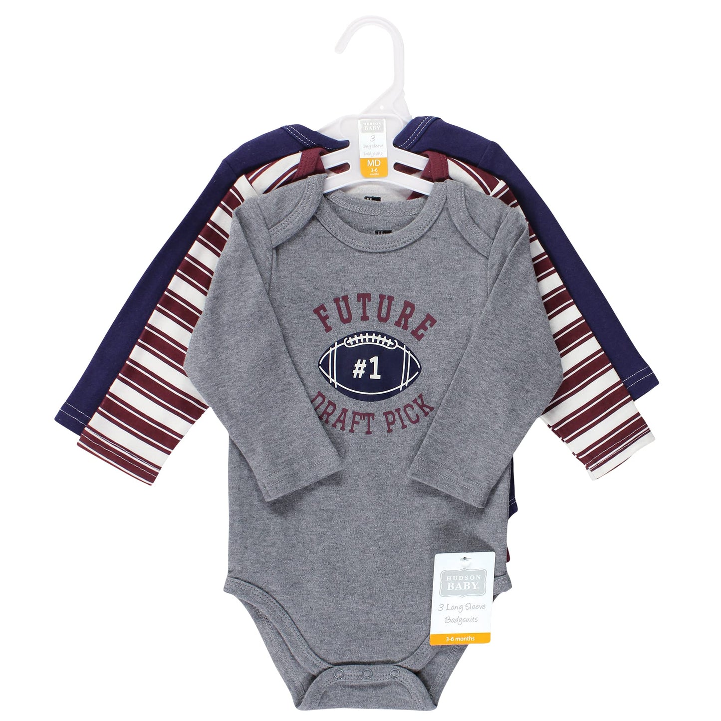 Hudson Baby Unisex Baby Cotton Long-Sleeve Bodysuits, Football, 3-6 Months