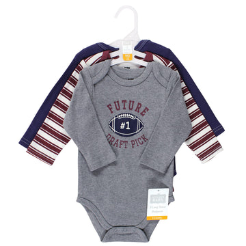 Hudson Baby Unisex Baby Cotton Long-Sleeve Bodysuits, Football, 3-6 Months