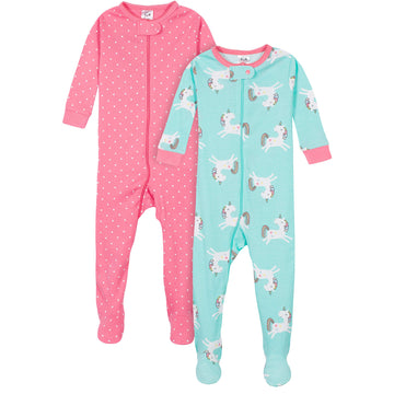 Gerber Baby Girls' 2-Pack Footed Pajamas, Unicorns Pink, 18 Months