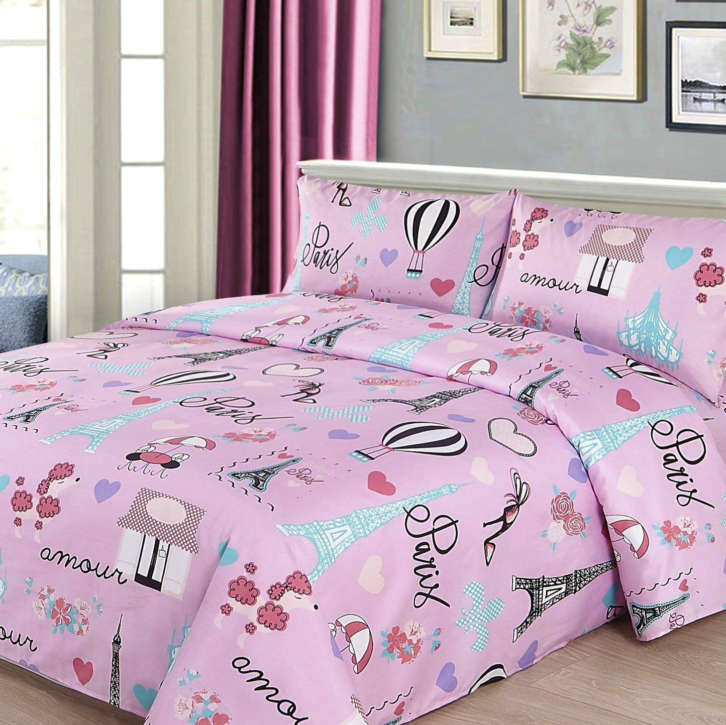 Sapphire Home 8 Piece Poodle Full Bedding Set For Girls, Bed In A Bag, Kids Comforter Set With Bed Sheets, Pillow Case, Toddler