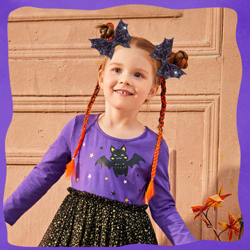 Oneninedream Black Bat Hair Bow Clips, 2 Pcs Pu Leather & Glitter Halloween Hair Clips With Alligator Clips, Baby Girl Toddler H
