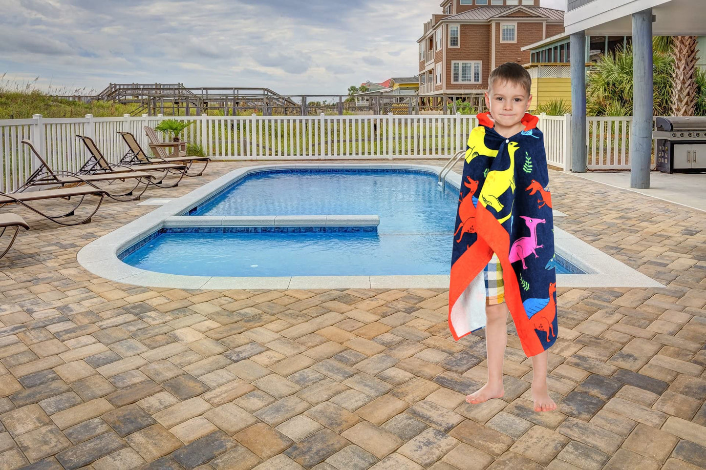 Dashn Products Hooded Bath Beach Towel For Kids - Dinosaur - Large 50'X30' Inch Cotton Soft Absorbent With Hood For Toddler, B