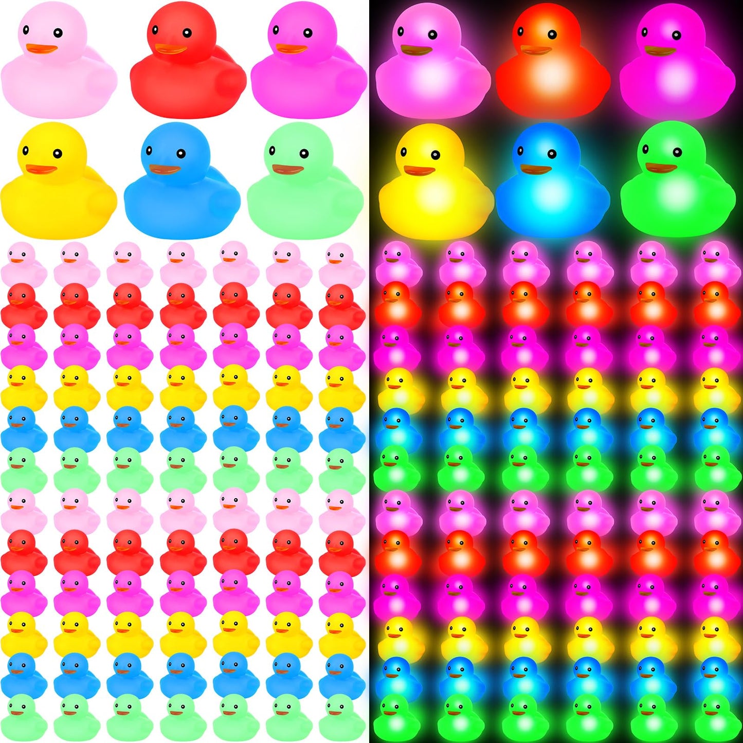 Deekin 48 Pcs LED Light Up Rubber Duck 2 Mix Color Cute Small Ducks Glow Toy for Duck Birthday Party Baby Shower Supplies Part