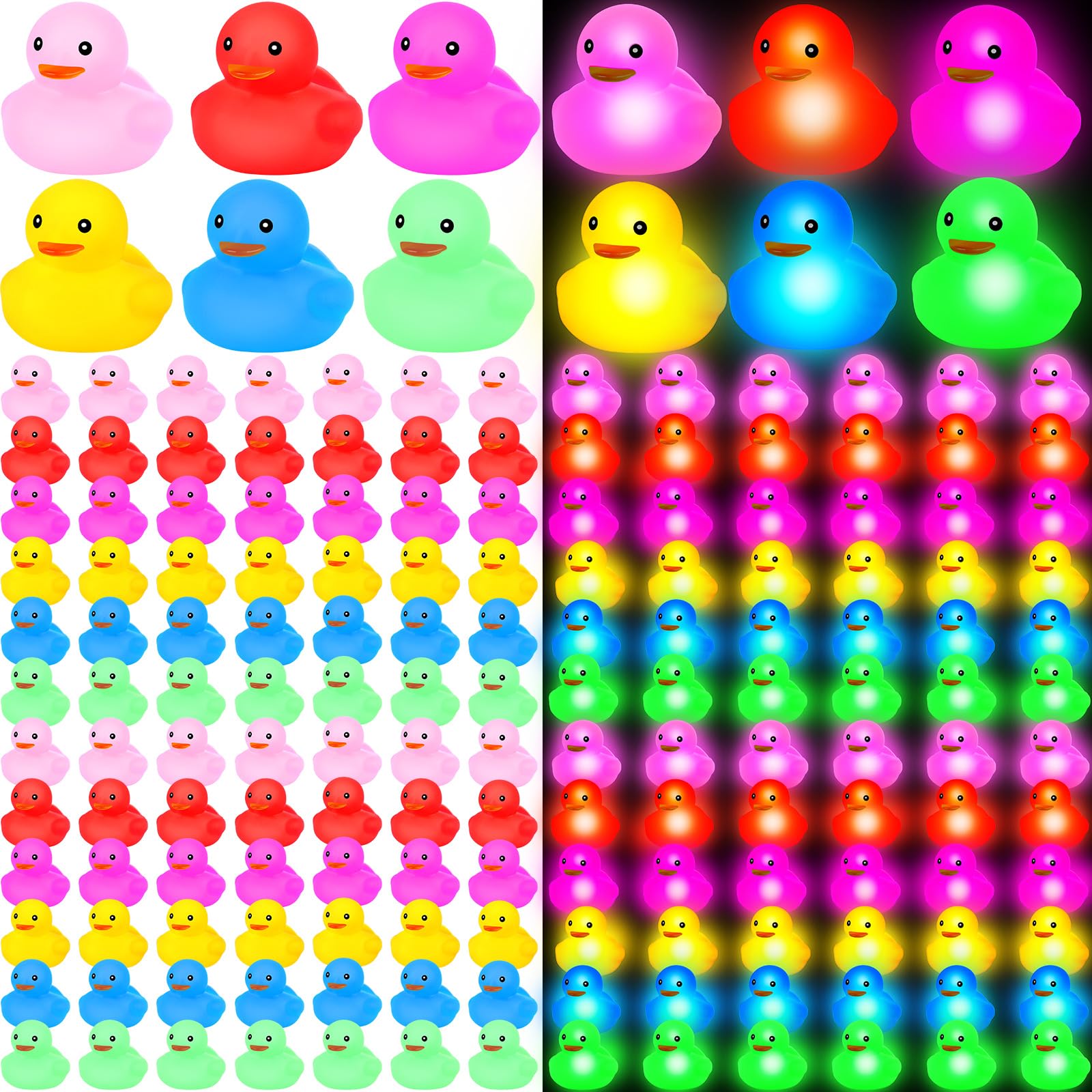 Deekin 48 Pcs LED Light Up Rubber Duck 2 Mix Color Cute Small Ducks Glow Toy for Duck Birthday Party Baby Shower Supplies Part