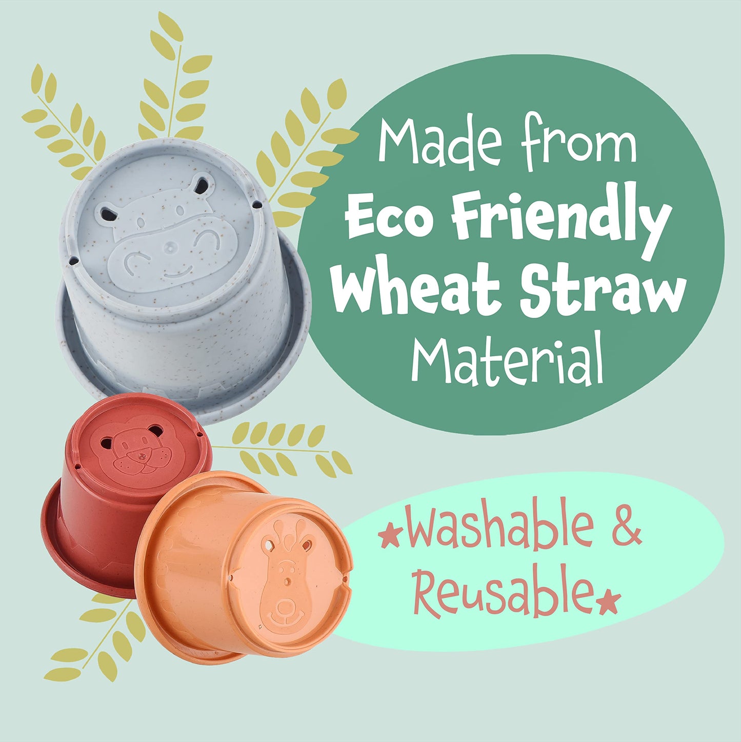 [8 PC] Stacking Cups for Rabbits - Wheat Straw Rabbit Toys with Cute Animal Designs - Bunny Stacking Cups to Play with Rabbits -