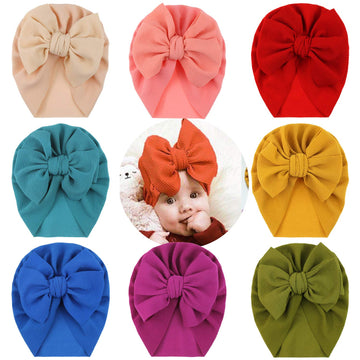 Angla 8 Pack Solid Large Knot Bowknot Hair Bow Beanie Turban Hat Cap India Muslim Islamic Headwrap Winter Hospital Nursery For N
