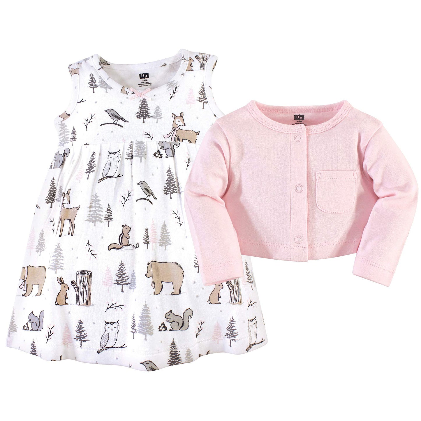 Hudson Baby Girls' Cotton Dress And Cardigan Set, Winter Forest, 9-12 Months