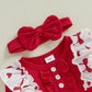 Rtnnsbbfcm Newborn Baby Girl Valentine'S Day Outfit Long Sleeve Ribbed Romper Heart Print Pants Headband 3Pcs Set (Red Bow, 6-9