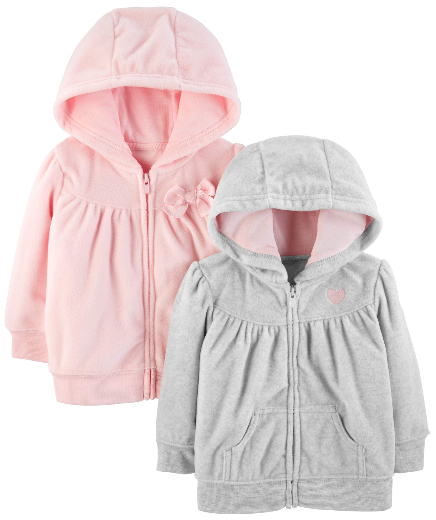 Simple Joys By Carter'S Baby Girls' 2-Pack Fleece Full Zip Hoodies, Light Grey/Pink, 12 Months